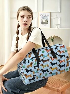 Large Dachshund Print Duffel Bag Travel Overnight Weekender Bag